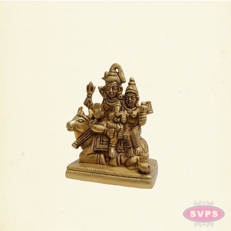 Handcrafted Brass Shiv Parivar Idol with Nandi – Traditional Hindu Family Statue