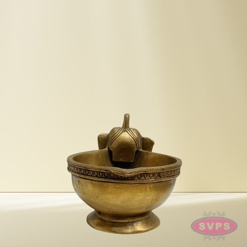 Brass Elephant Diya with Round Bowl – Golden Finish Traditional Deepam