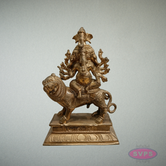 Panchaloha Panchamukha Ganesha Idol on Lion Vahanam – 8.5 Inches