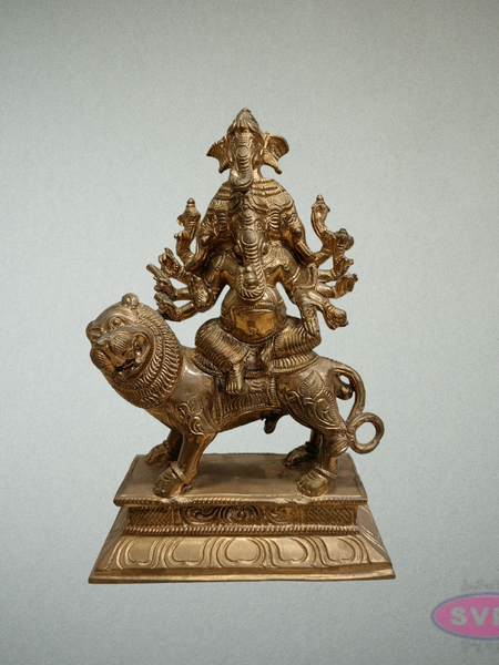 Panchaloha Panchamukha Ganesha Idol on Lion Vahanam – 8.5 Inches