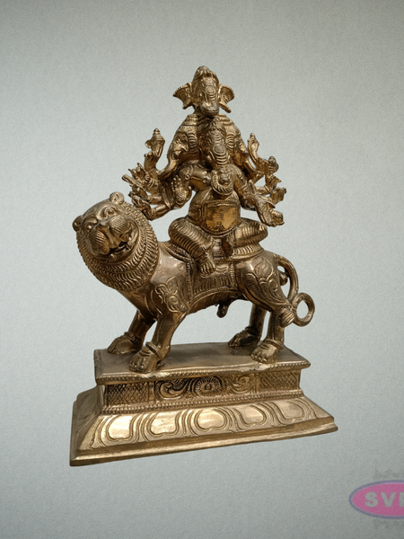 Panchaloha Panchamukha Ganesha Idol on Lion Vahanam – 8.5 Inches