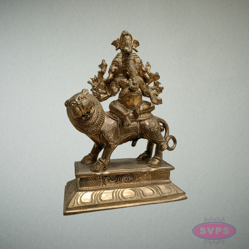 Panchaloha Panchamukha Ganesha Idol on Lion Vahanam – 8.5 Inches