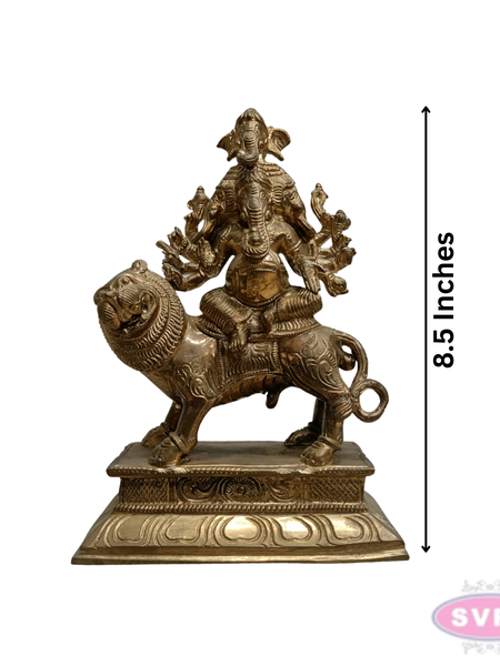 Panchaloha Panchamukha Ganesha Idol on Lion Vahanam – 8.5 Inches