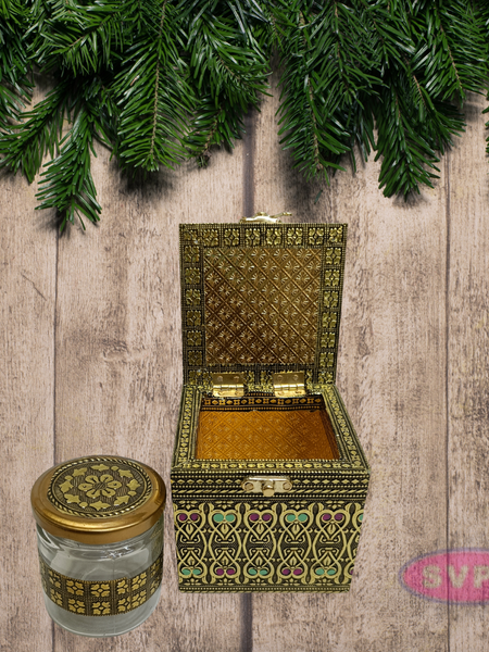 Meenakari Wooden Dry Fruit Box with 1 Glass Jars – Peacock Design Decorative Gift Box