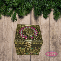 Meenakari Wooden Dry Fruit Box with 1 Glass Jars – Peacock Design Decorative Gift Box