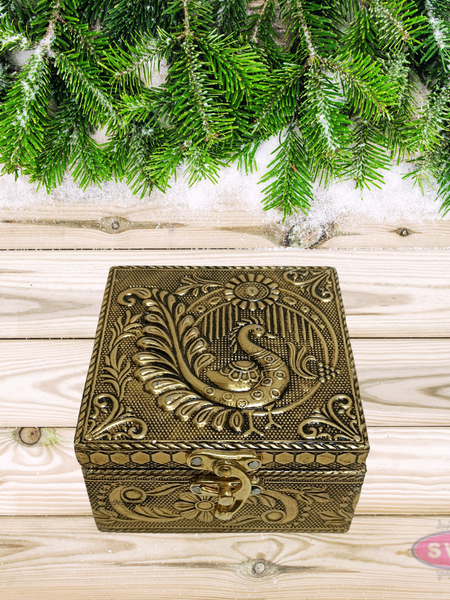Golden Jewellery Storage Box – Decorative Trinket Organizer for Wedding Return Gifts & Festive Gifting