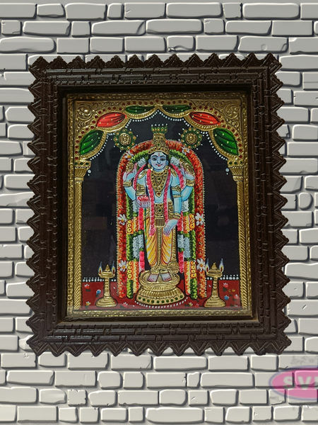 Guruvayoorappan Tanjore Painting with Teak Wood Frame