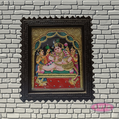 Bal Krishna Tanjore Painting with Teak Wood Frame | Hindu God Wall Decor