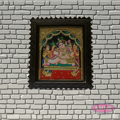 Bal Krishna Tanjore Painting with Teak Wood Frame | Hindu God Wall Decor