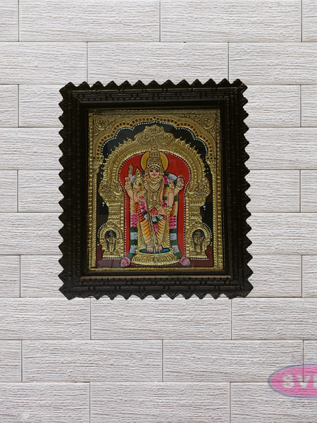 Lord Murugan Tanjore Painting with Teak Wood Frame – Traditional Gold Foil Artwork