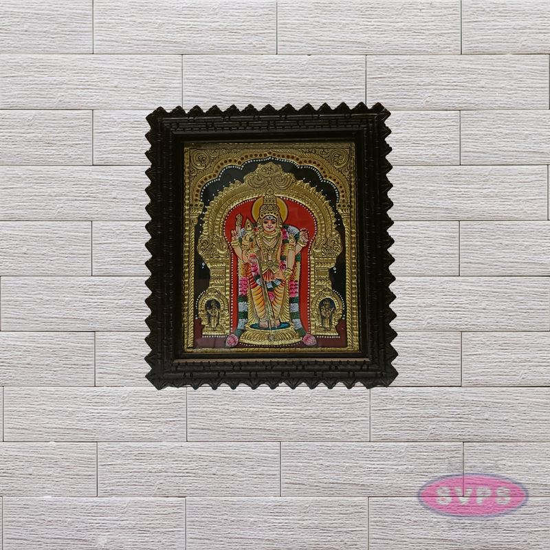 Lord Murugan Tanjore Painting with Teak Wood Frame – Traditional Gold Foil Artwork