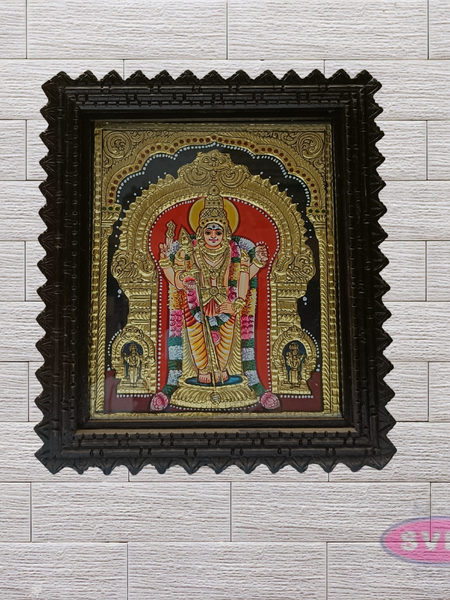 Lord Murugan Tanjore Painting with Teak Wood Frame – Traditional Gold Foil Artwork