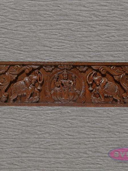 3 Ft Wooden Gajalakshmi Wall Panel | Antique Finish | Temple Carving | Home Décor