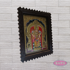 Lord Murugan Tanjore Painting with Teak Wood Frame – Traditional Gold Foil Artwork