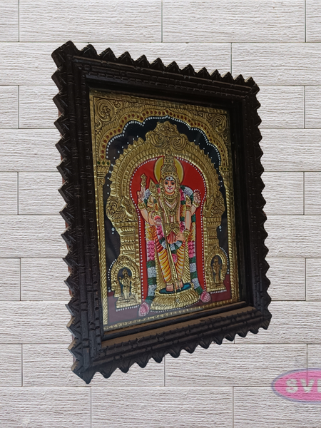 Lord Murugan Tanjore Painting with Teak Wood Frame – Traditional Gold Foil Artwork