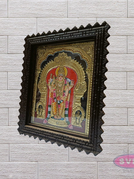 Lord Murugan Tanjore Painting with Teak Wood Frame – Traditional Gold Foil Artwork