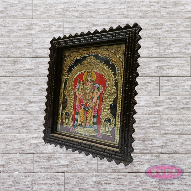 Lord Murugan Tanjore Painting with Teak Wood Frame – Traditional Gold Foil Artwork