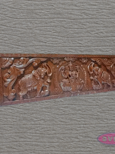 3 Ft Wooden Gajalakshmi Wall Panel | Antique Finish | Temple Carving | Home Décor