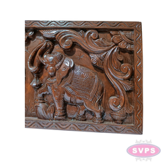 3 Ft Wooden Gajalakshmi Wall Panel | Antique Finish | Temple Carving | Home Décor