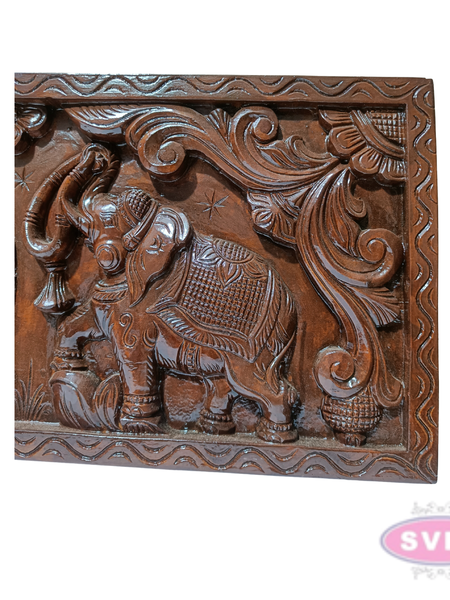 3 Ft Wooden Gajalakshmi Wall Panel | Antique Finish | Temple Carving | Home Décor