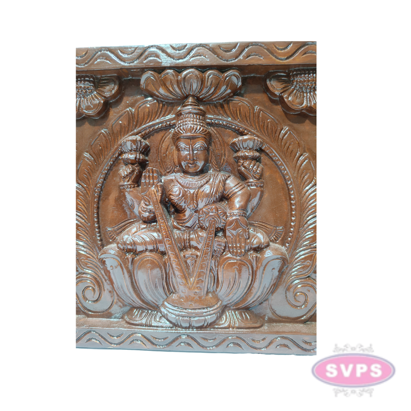 3 Ft Wooden Gajalakshmi Wall Panel | Antique Finish | Temple Carving | Home Décor
