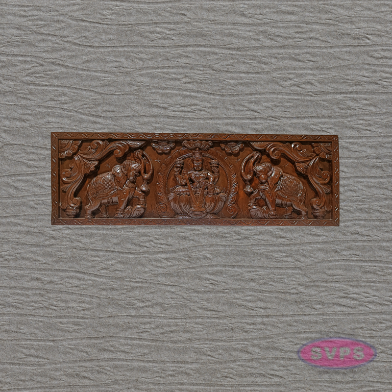 3 Ft Wooden Gajalakshmi Wall Panel | Antique Finish | Temple Carving | Home Décor