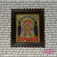 Tirupati Balaji Tanjore Painting with Teak Wood Frame | Hindu God Wall Decor