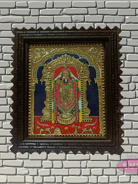 Tirupati Balaji Tanjore Painting with Teak Wood Frame | Hindu God Wall Decor