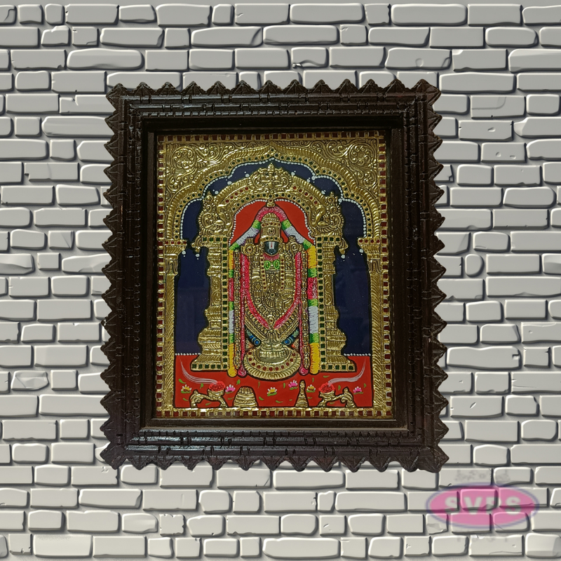 Tirupati Balaji Tanjore Painting with Teak Wood Frame | Hindu God Wall Decor