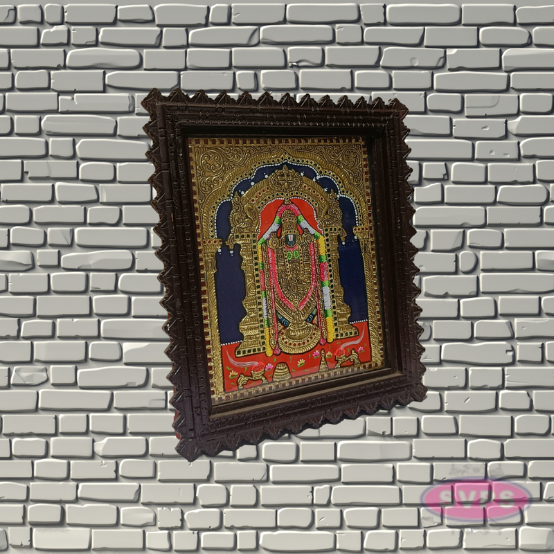 Tirupati Balaji Tanjore Painting with Teak Wood Frame | Hindu God Wall Decor