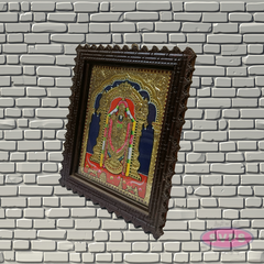 Tirupati Balaji Tanjore Painting with Teak Wood Frame | Hindu God Wall Decor