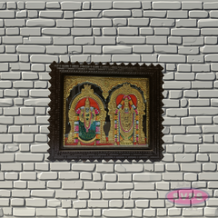 Tirupathi Perumal and Thayar Tanjore Painting with Teak Wood Frame for Pooja Room Decor