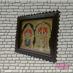 Tirupathi Perumal and Thayar Tanjore Painting with Teak Wood Frame for Pooja Room Decor