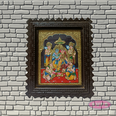 Sri Ram Darbar Tanjore Painting with Teak Wood Frame | Hindu God Wall Decor