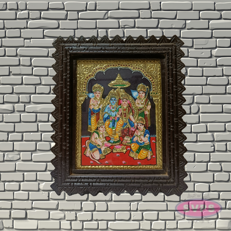 Sri Ram Darbar Tanjore Painting with Teak Wood Frame | Hindu God Wall Decor