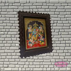 Sri Ram Darbar Tanjore Painting with Teak Wood Frame | Hindu God Wall Decor