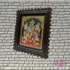 Sri Ram Darbar Tanjore Painting with Teak Wood Frame | Hindu God Wall Decor