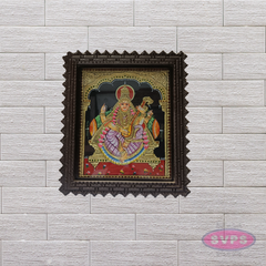 Goddess Saraswathi Tanjore Painting with Teak Wood Frame for Pooja Room & Study Decor