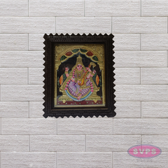 Goddess Saraswathi Tanjore Painting with Teak Wood Frame