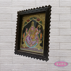 Goddess Saraswathi Tanjore Painting with Teak Wood Frame