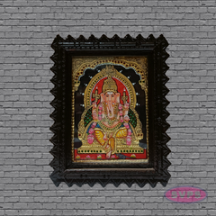 Tanjore Painting of Ganesha with Teakwood Frame 10x8 Inch