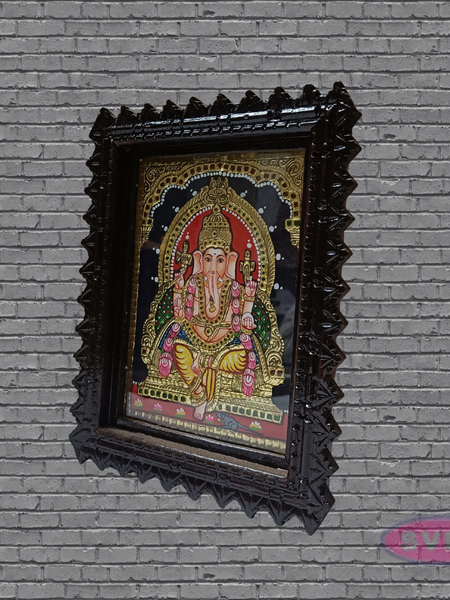 Tanjore Painting of Ganesha with Teakwood Frame 10x8 Inch