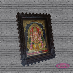 Tanjore Painting of Ganesha with Teakwood Frame 10x8 Inch