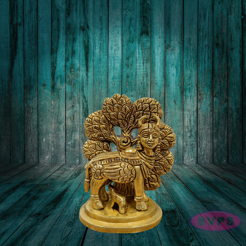 Brass Kamadhenu Idol with Calf – Auspicious Gift for Housewarming