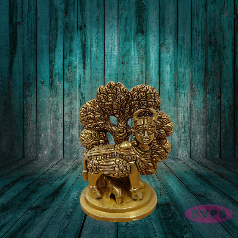 Brass Kamadhenu Idol with Calf – Auspicious Gift for Housewarming