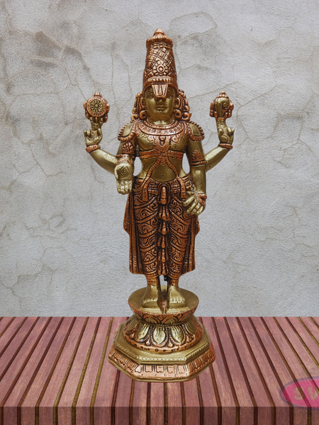 12” Tirupati Balaji Standing Brass Statue for Pooja Room