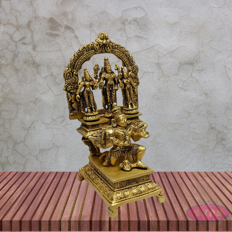 Brass Lord Venkateswara with Sridevi Bhudevi & Garuda Statue