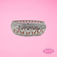 Decorative Silver-Plated Round Pooja Tray with Kamdhenu Cow Design – Traditional Religious Gift Plate