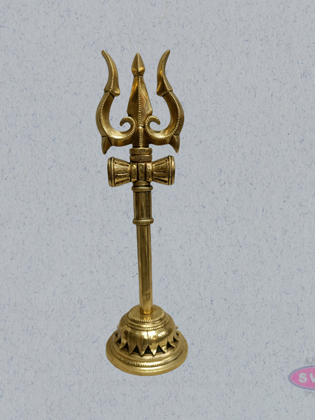 Handcrafted Brass Trishul (Trishulam) with Damaru for Pooja & Temple Decor