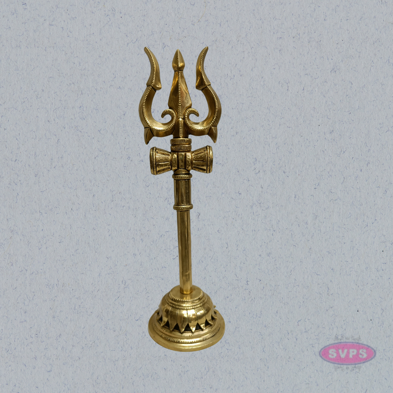 Handcrafted Brass Trishul (Trishulam) with Damaru for Pooja & Temple Decor